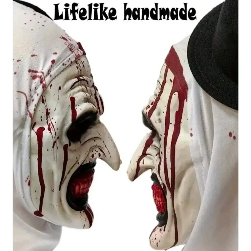 Black Hat Clown Mask Terrifier Costume Latex Art Mask Halloween Cosplay Prop NEW